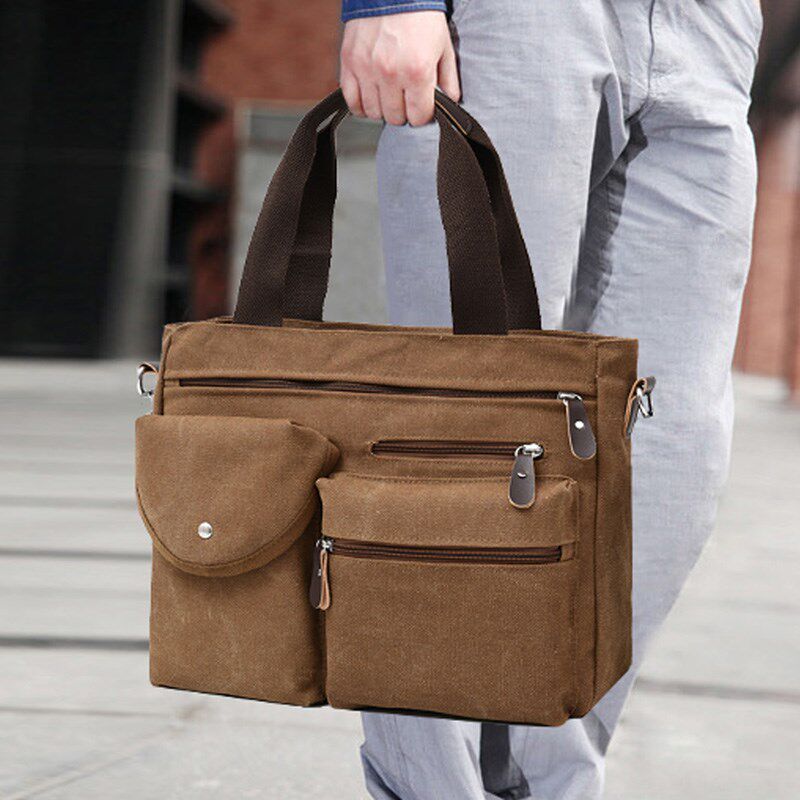 帆布包包男休闲百搭斜挎包男包商务出差手提单肩包旅行上班公文包