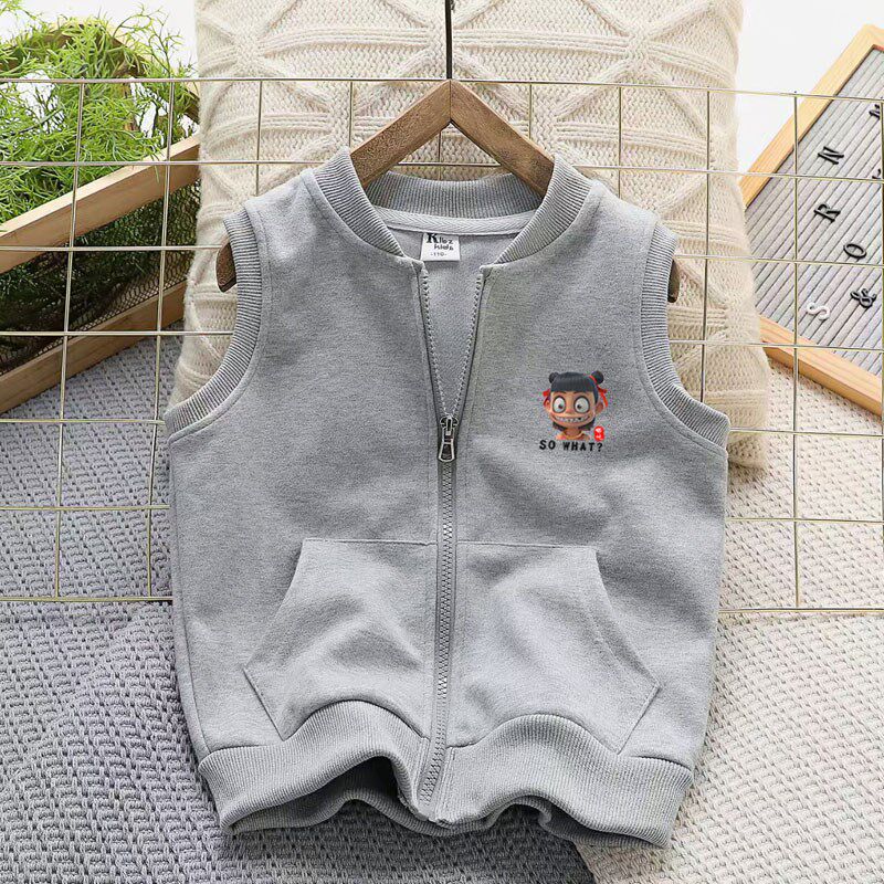 儿童马甲哪吒男童女童纯棉新款休闲宝宝洋气春秋开衫坎肩外穿背心