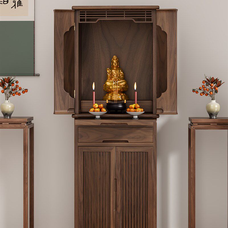 黑胡桃木佛龛新中式o立柜带门佛像供座台财神爷供桌香案台家用神
