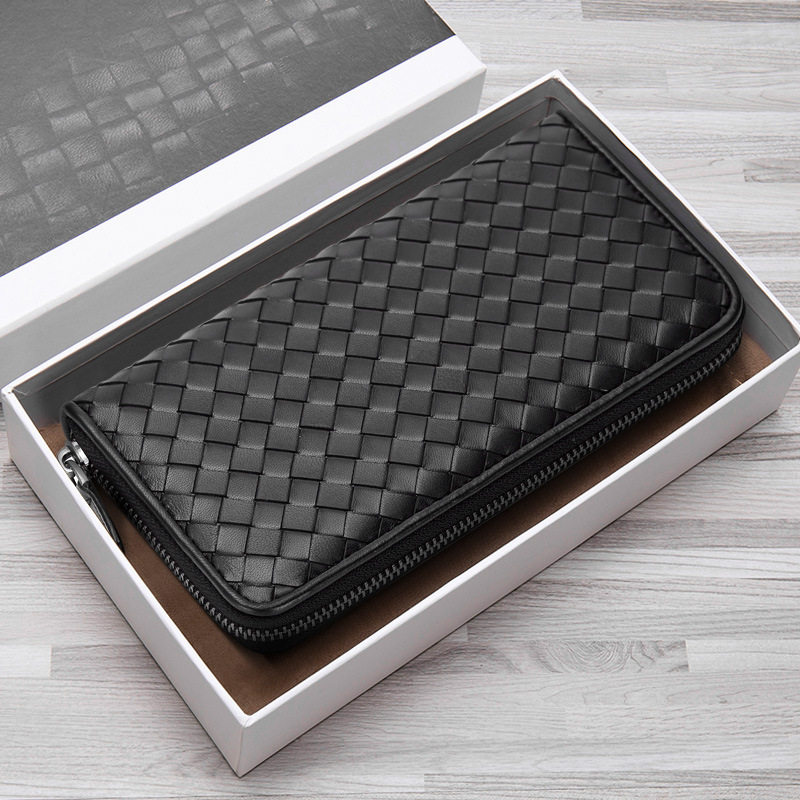 2021新款手工编织男女士钱包商务拉链手包时尚长款真皮情侣手拿包