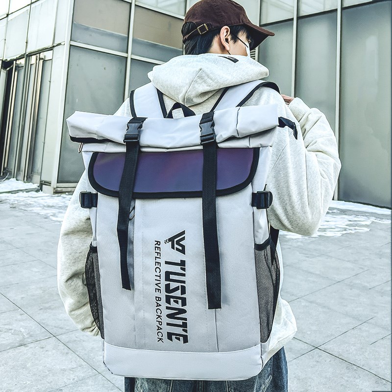 书包男大学生高中生大容量电脑包旅行背包女工装风机能户外双肩包