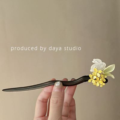 玉兔折桂!花朵兔发簪!2023年新款高级感设计新中式超仙盘发发饰