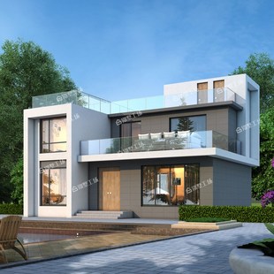 2309二层简约现代风小别墅设计图纸带阳台简单三间平顶农村自建房