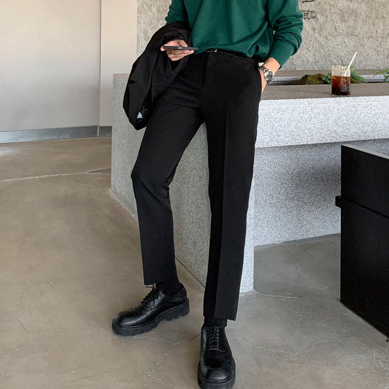 春秋款休闲西裤男士修身直筒九分裤子男款夏季商务正装垂感西装裤