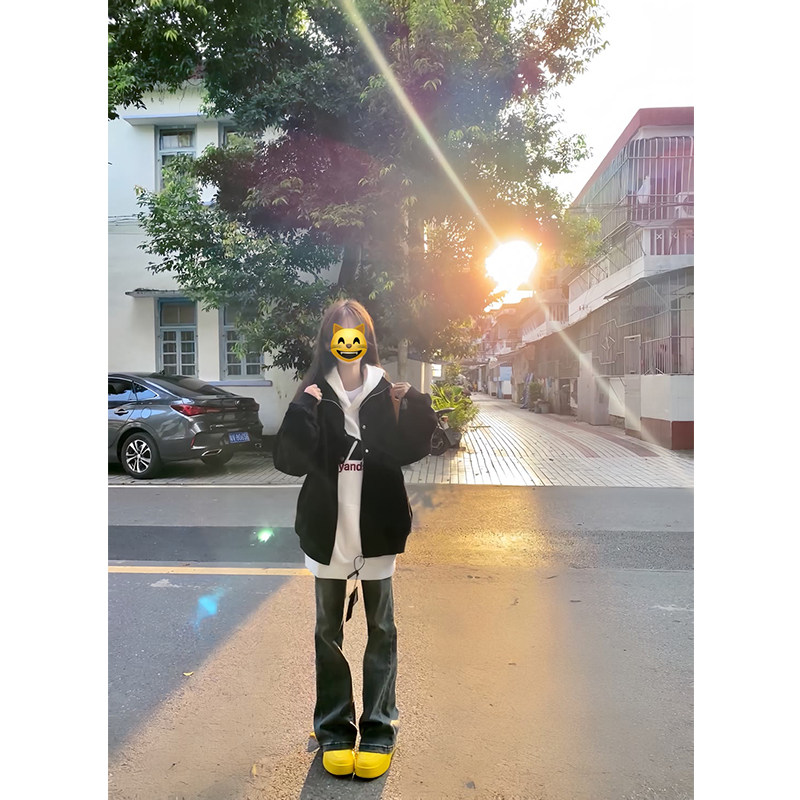 复古微喇叭牛仔裤女小个子美式高街春秋款显瘦直筒窄版宽松阔腿裤