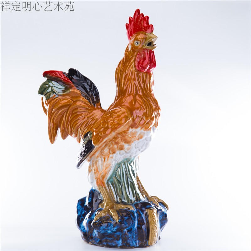 石湾陶瓷鸡摆件风水招财鸡生肖鸡客厅工艺品摆设新中式家居装饰品