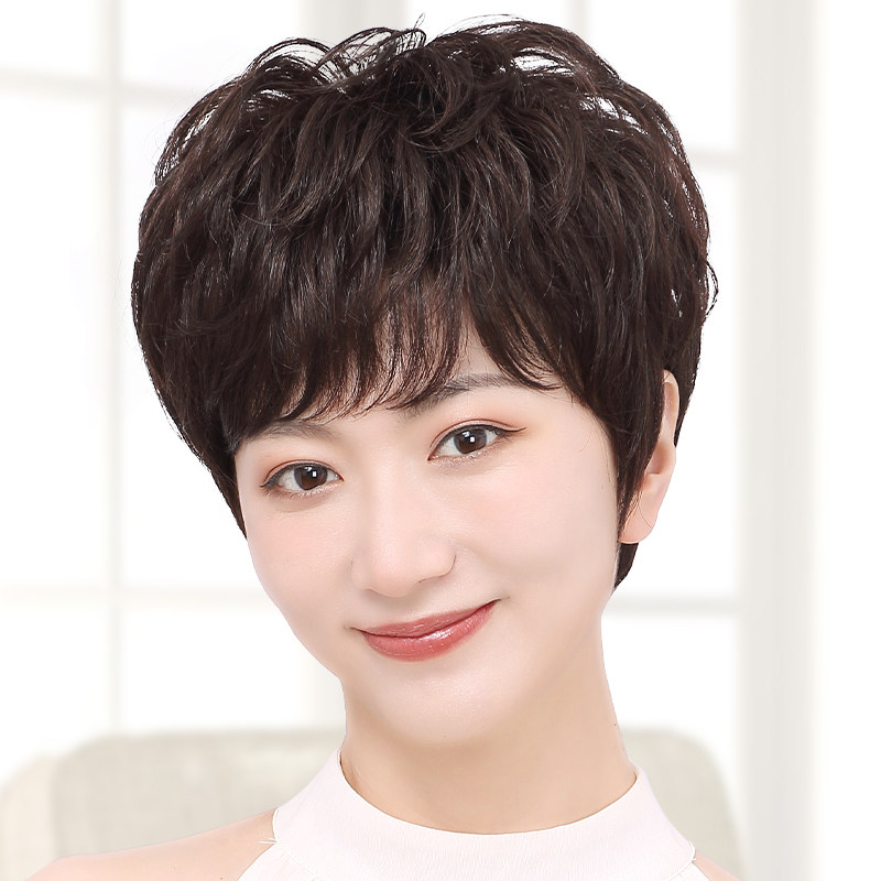 假发短发女真发全真人发中老年妈妈款女士全头套真头发假发套自然