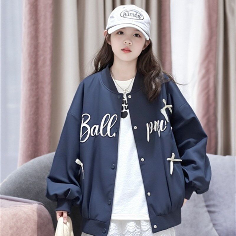 女童棒球服外套春秋款2025新款儿童洋气时髦夹克衫刺绣字母单上衣