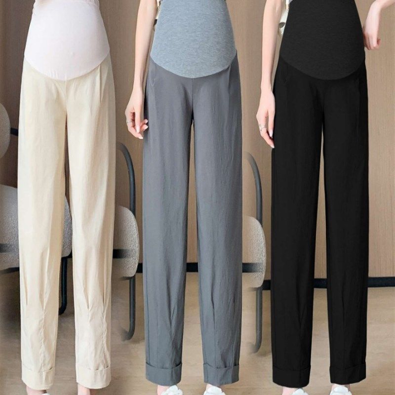 大码孕妇裤夏季薄款打底裤小个子九分冰丝哈伦裤显瘦束脚裤200斤