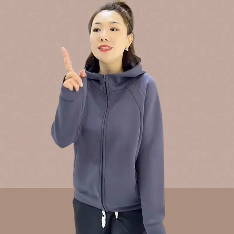 妈妈女装连帽拉炼加绒加厚厚棉T外套中年2023秋冬长袖休闲开衫上
