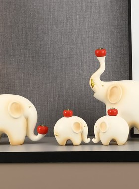 事柿如意大象摆件一家四口客厅玄关电视柜高档家居装饰新房子乔迁