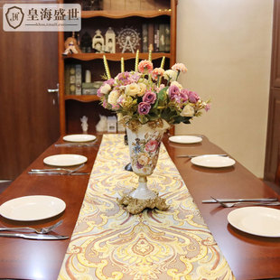 欧式 饭桌家用宴会餐台攴桌 实木长方形餐桌n椅组合大理石岩板美式