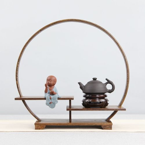 红木紫砂壶架子茶具架圆形小博古架鸡翅木实木托架多宝阁摆件底座