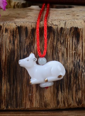 陶瓷白色描金项链女十二生肖吊坠牛年本命年锁骨链牛首饰生日礼物