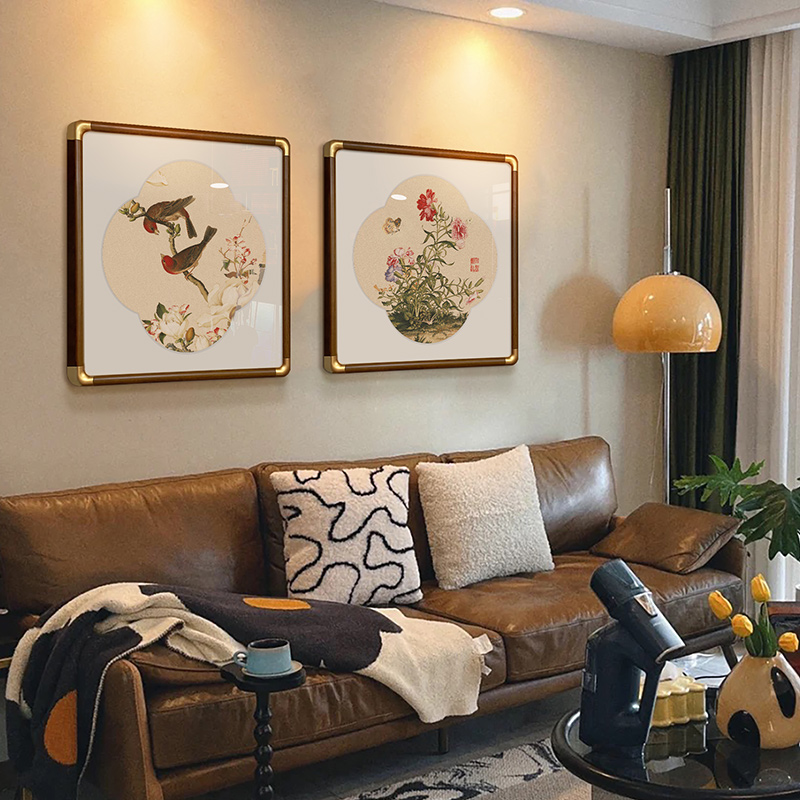 郎世宁花b鸟图挂画法式中国风客厅背景墙装饰画中古风小众艺术壁图片