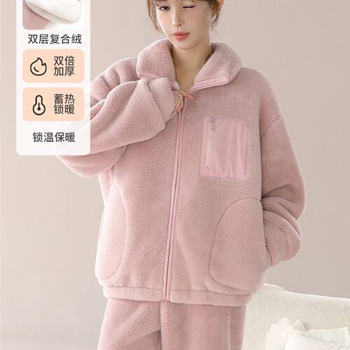 睡衣套装加厚可外穿法兰绒家居服秋冬暖绒保暖可爱甜美睡衣女士