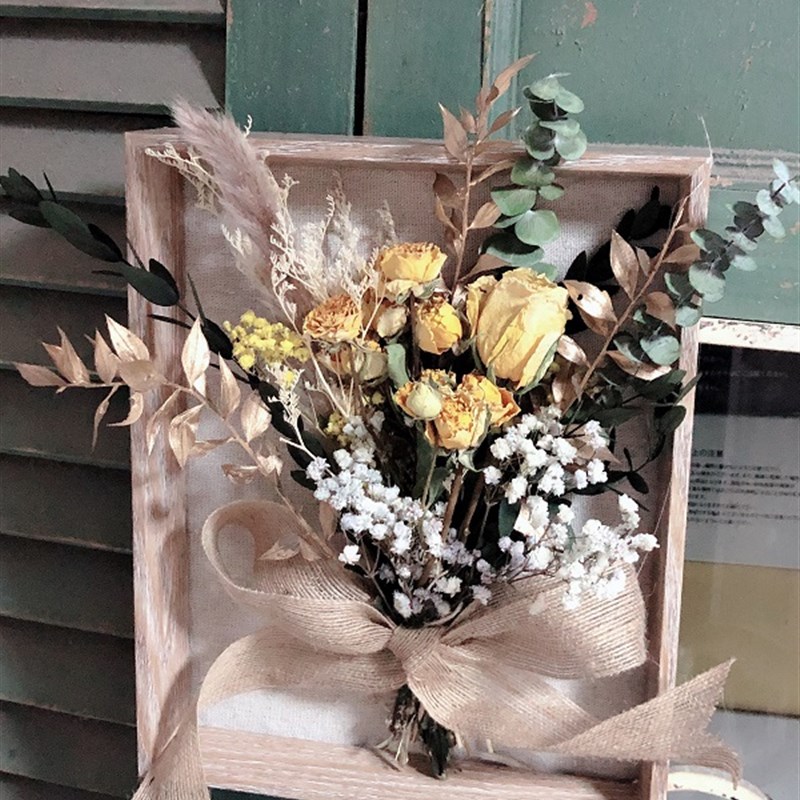 金色花园黄玫瑰干花装饰画相框画框相架摆台装饰花壁X饰干花装饰