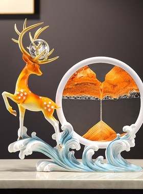 新中式流沙画摆件招财鹿玄关电视柜客厅家居装饰沙漏乔迁开业礼品