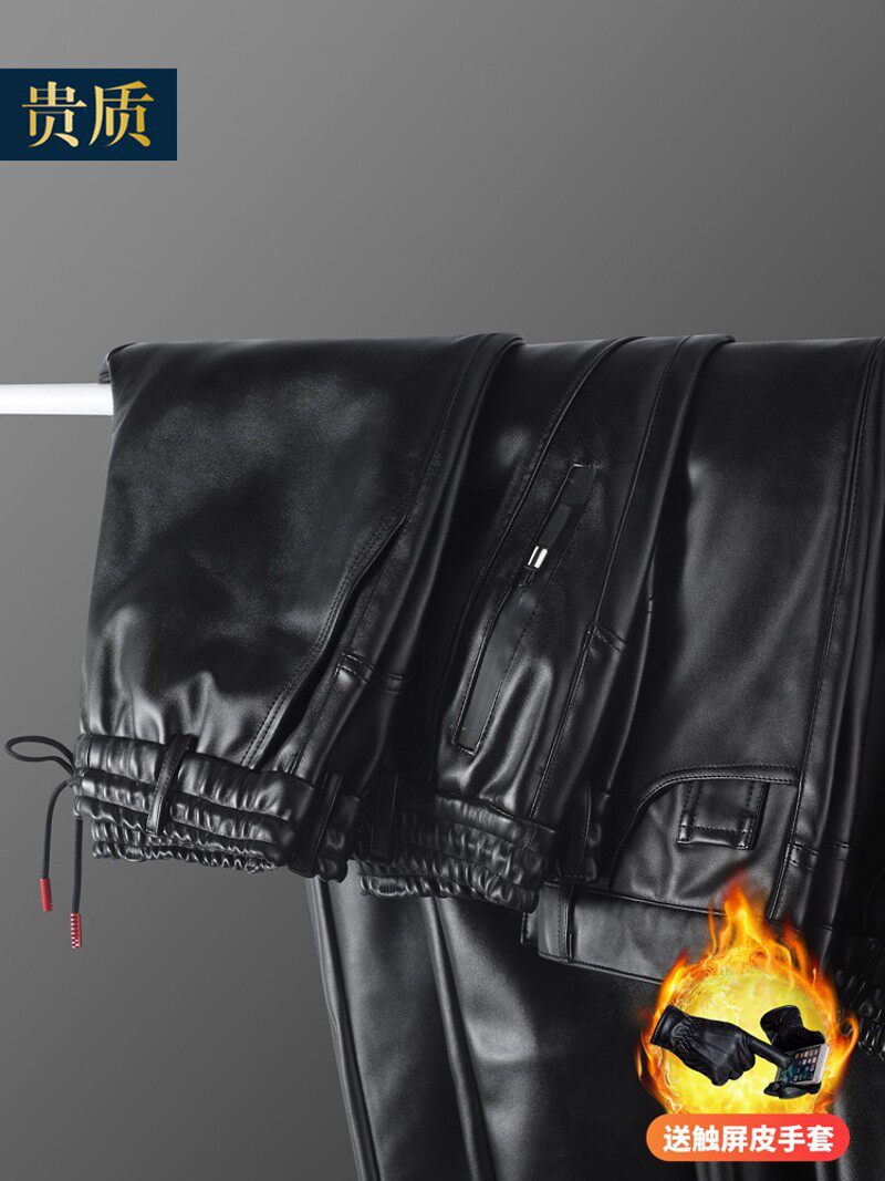 韩版修身弹力紧身皮裤男潮小脚摩托车加绒加厚秋冬机车皮裤pu青年