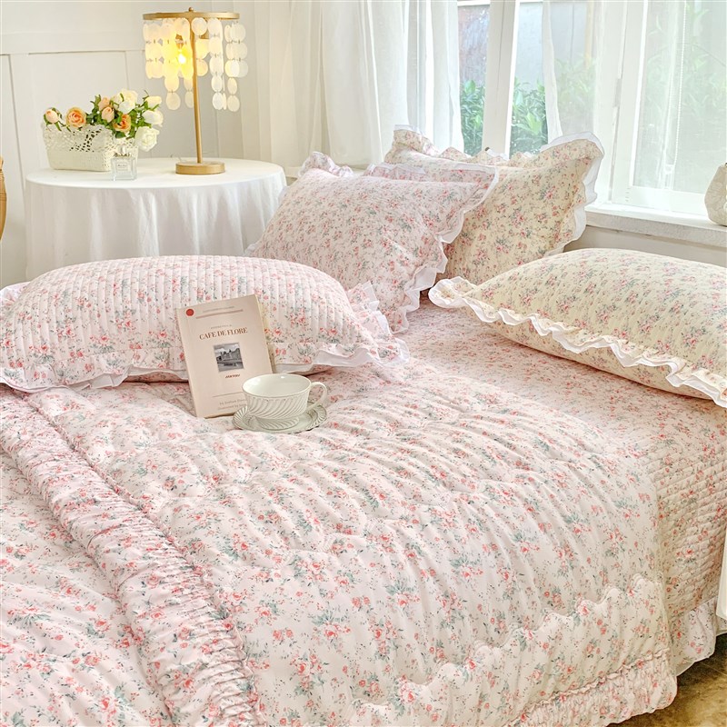 韩国纯棉秋冬被子单件床盖三件套加厚被芯保暖双人韩式绗缝四件套