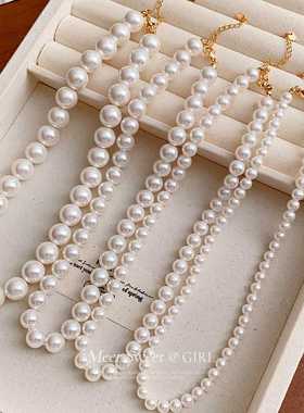 18K厚金法式珍珠串珠项链高级感时尚气质锁骨链公主风轻奢颈链女