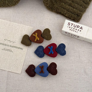 榛果咖色蝴蝶格纹爱心纽扣发夹可爱少女心刘海夹边夹发卡发饰秋冬