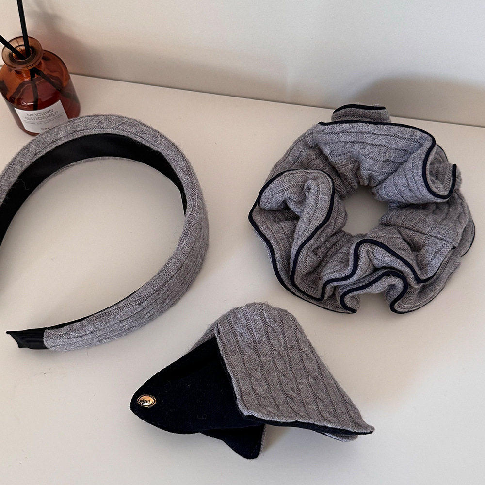 秋冬韩版灰色针织麻花发箍气质百搭头箍女高级感三角网红抓夹发圈