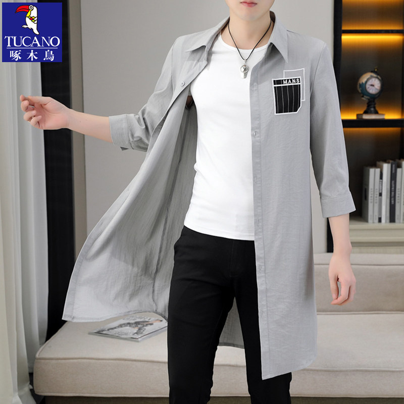 啄木鸟夏季新款风衣男中长款韩版潮流宽松披风轻薄款外套防晒衣服