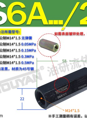 S6A11B管式S8A12液压S10A1.0/2单向阀S15A31 S20A51 S30A2 S25A31