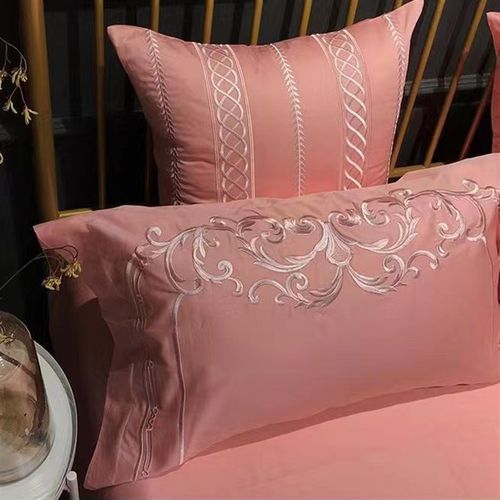 B0Z高端100支婚庆陪嫁床上用品四件套亲肤棉婚嫁粉红色被套床单床