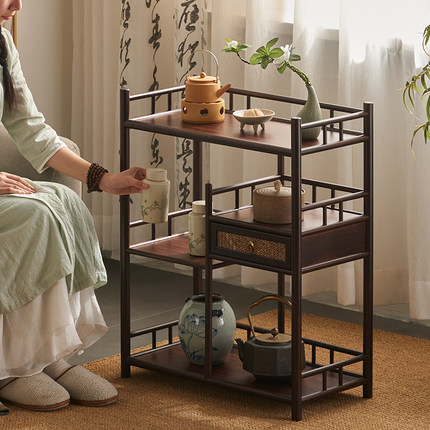 茶叶柜置物架新中式博古架茶x室茶桌边柜小茶架子茶水柜茶具收纳