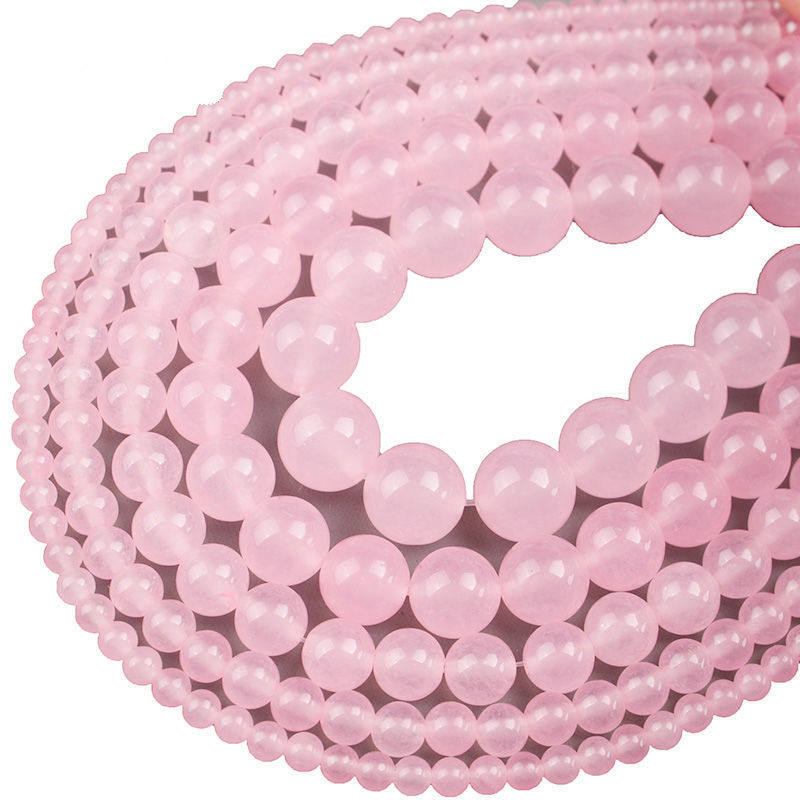 天然浅粉色玉髓散珠子diy串珠手链材料手工编织水晶饰品配件