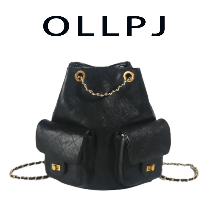 高级小香风真羊皮菱格迷你双肩包时尚潮流新款抽绳锁扣百搭女包