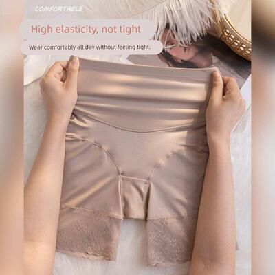 缎面贵妇蕾丝强力收腹安全裤二合一无痕高腰棉质档透气收胯提臀