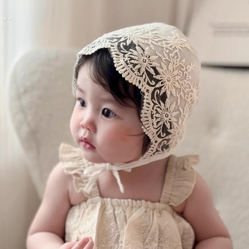 婴儿帽子春秋蕾丝花边公主外出婴幼儿遮阳帽女宝宝宫廷帽夏季薄款