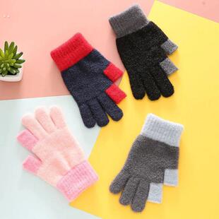露指手套男女冬季露二指加绒加厚保暖防寒防冻韩版帅可爱五指写字