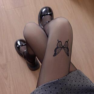 秋冬季薄款加绒蝴蝶波点光腿神器黑透肤防勾丝内搭裤