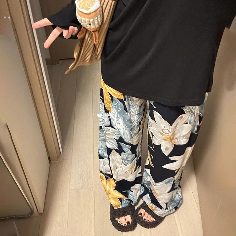 采购产品百合印花行走裤，油画棉丝裤，女式懒散风格夏季睡衣，薄