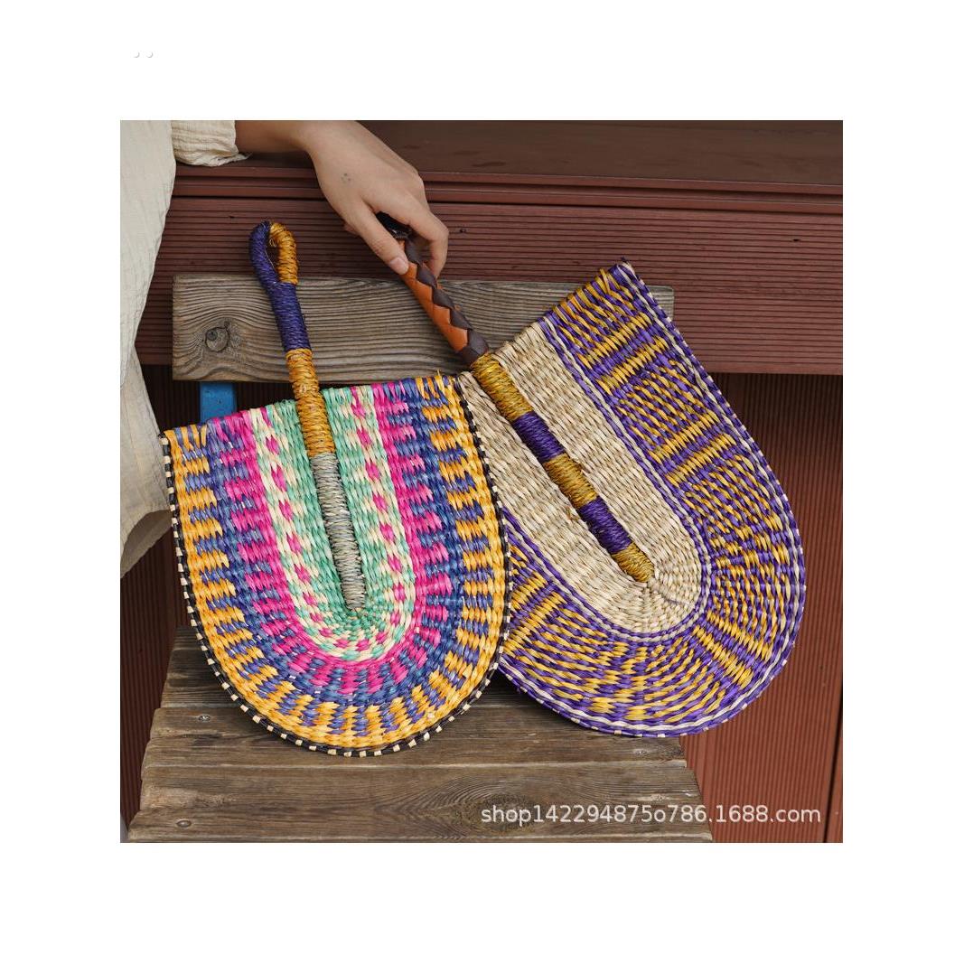 海草手工编织扇墙装饰扇风格非洲元素香蒲扇照片夏季手摇扇