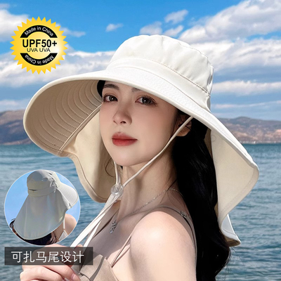 大帽檐防晒帽女款夏季带披肩护颈防紫外线户外骑行遮太阳渔夫帽子