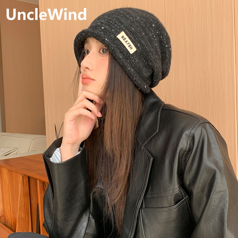 针织卷边堆堆帽子女士宽松慵懒风套头毛线帽秋冬季保暖护耳包头帽