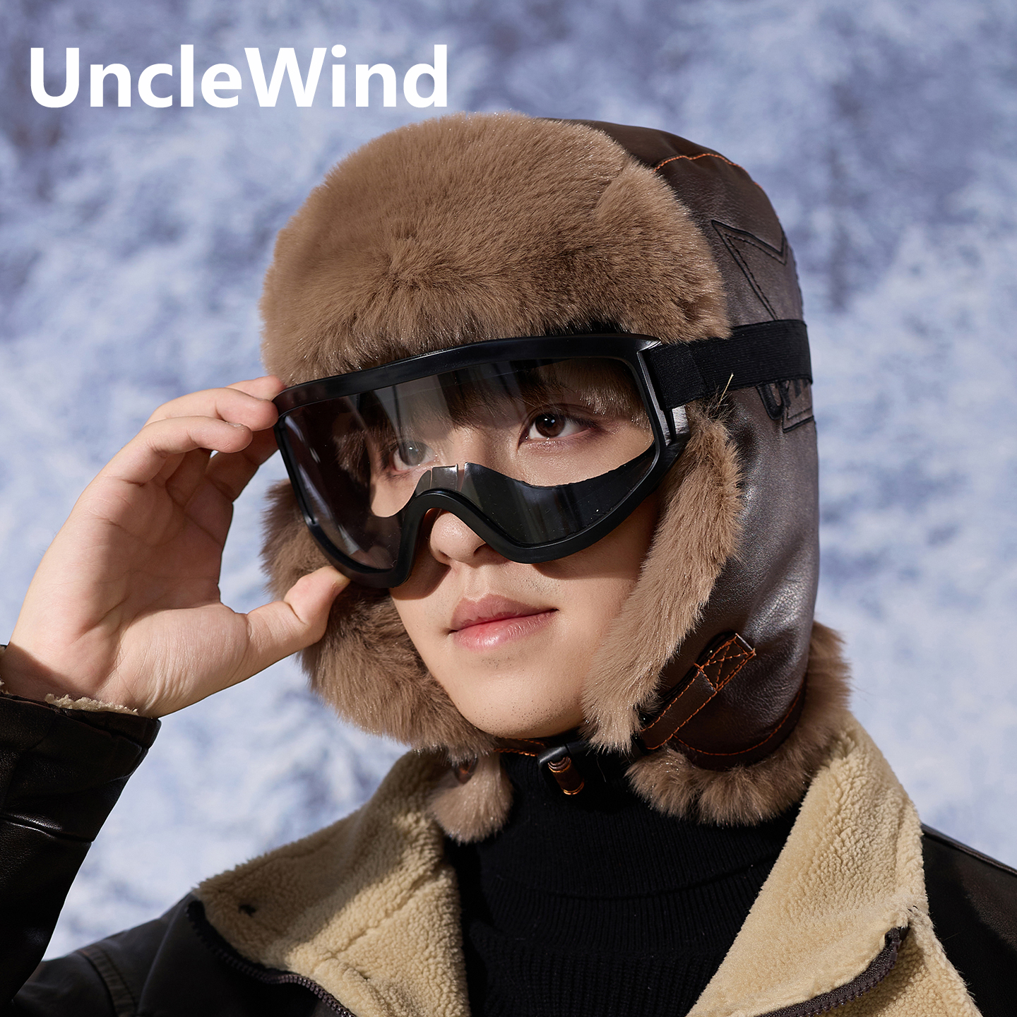 雷锋帽男士复古骑车毛绒一体护耳帽东北秋冬季加厚保暖滑雪飞行帽