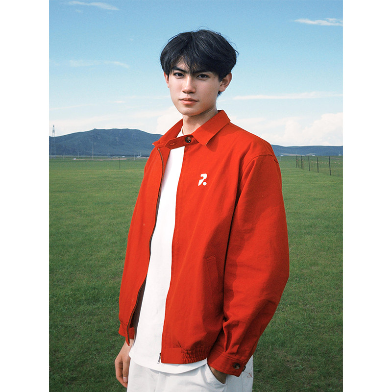 酒红色美式复古衬衫外套男女款秋季潮牌短款哈灵顿夹克翻领棒球服