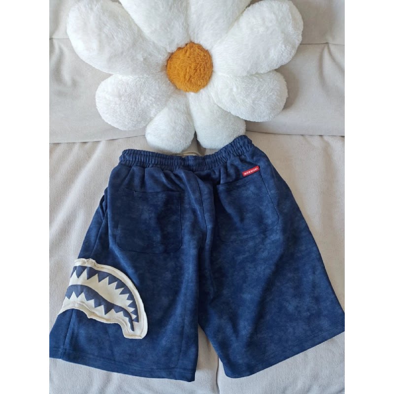 美式运动鲨鱼嘴贴布短裤男夏薄款宽松休闲裤子潮牌篮球沙滩五分裤