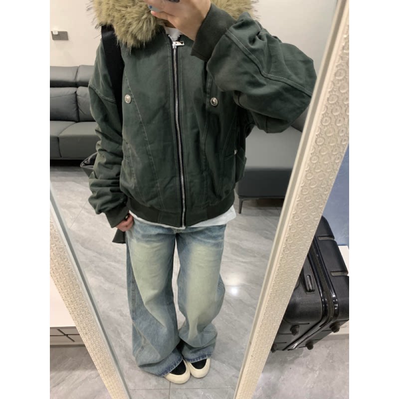 美式复古座山雕大毛领棉服外套男款冬季加绒保暖小众宽松短款棉衣