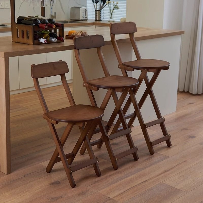 高脚凳家用吧台凳靠背可折叠凳子高脚椅折叠椅餐凳实木椅子吧台椅