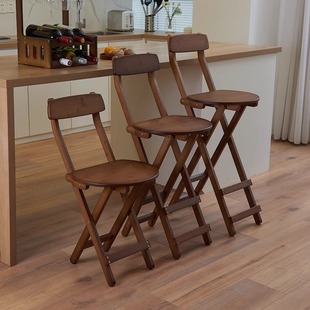 高脚凳家用吧台凳靠背可折叠凳子高脚椅折叠椅餐凳实木椅子吧台椅
