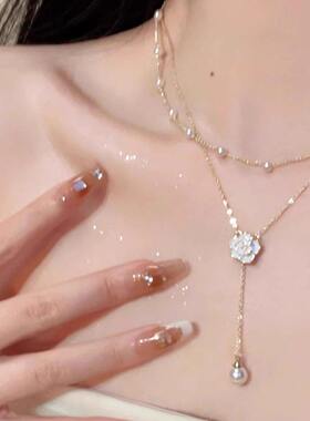 山茶花双层珍珠项链锁骨链女饰