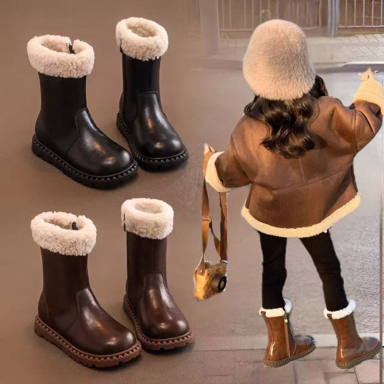 女童大棉鞋加绒防水雪地靴