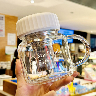 水杯男士2025新款高硼硅玻璃杯带把手茶水分离泡茶杯子家用冲泡杯